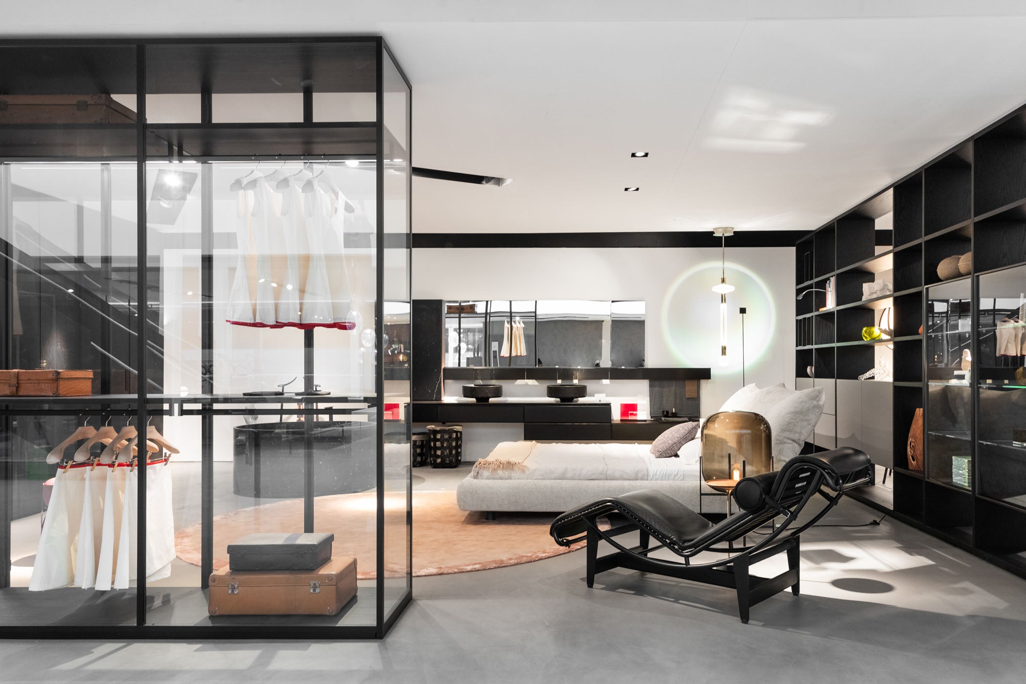 Luminaire Coral Gables Showroom featuring iconic Italian luxury closet systems, bedrooms, furniture and lighting by Bocci, Cassina, Edra, Flexform, Poltrona Frau, Vitra, and Zanotta.