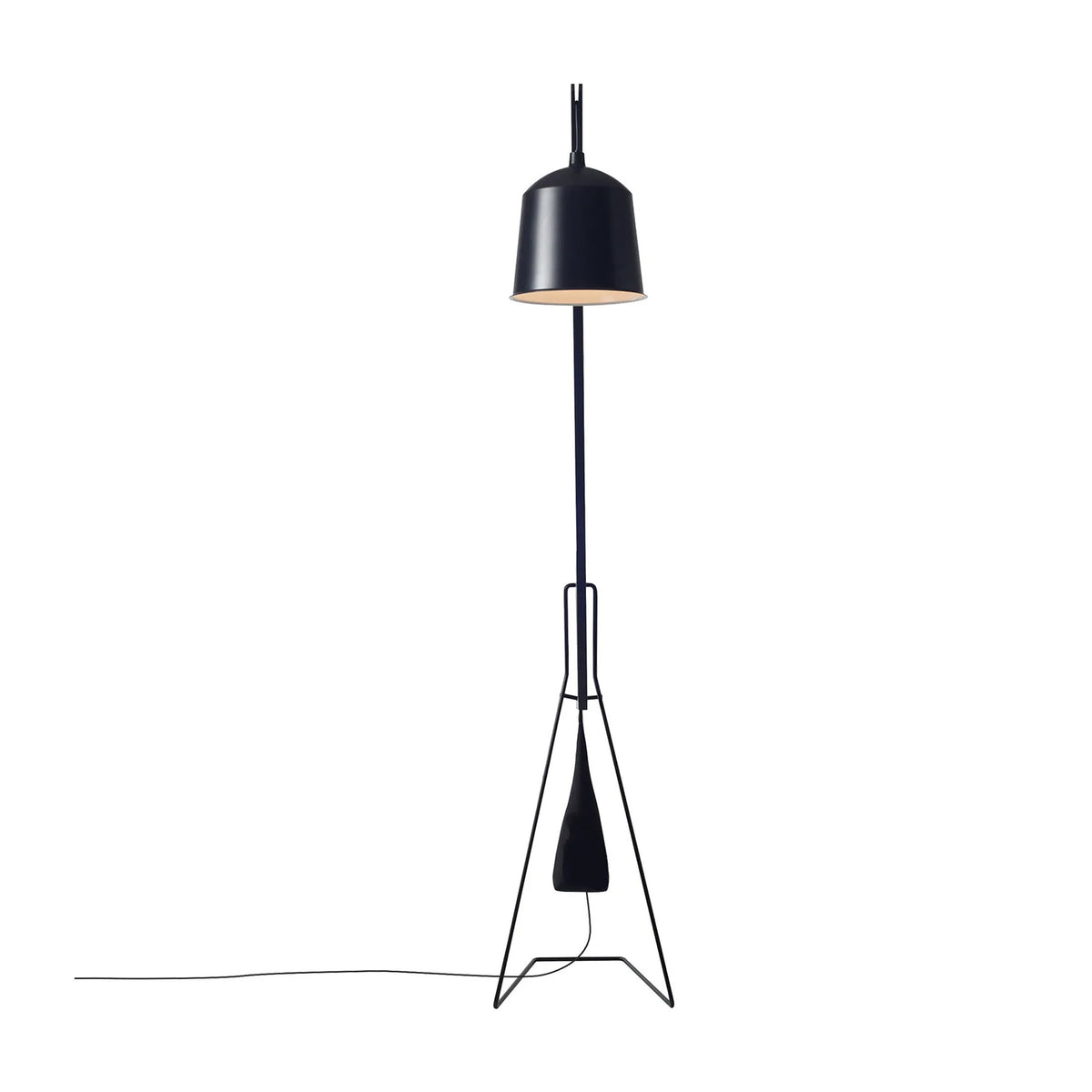 COVO A Floor Lamp by Aust & Amelung. A sleek black metal floor lamp with a conical shade stands elegantly.