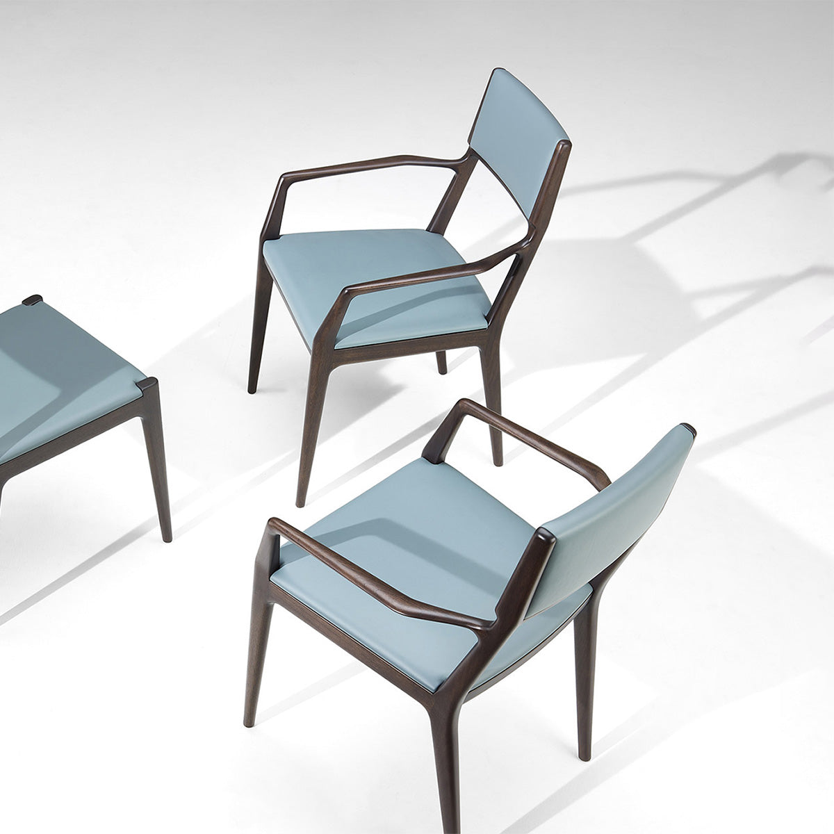 Steel Blue SC254 Leather / Mobile / Ala dining chair with Arms, designed by Giuseppe Casarosa for Ceccotti Collezioni