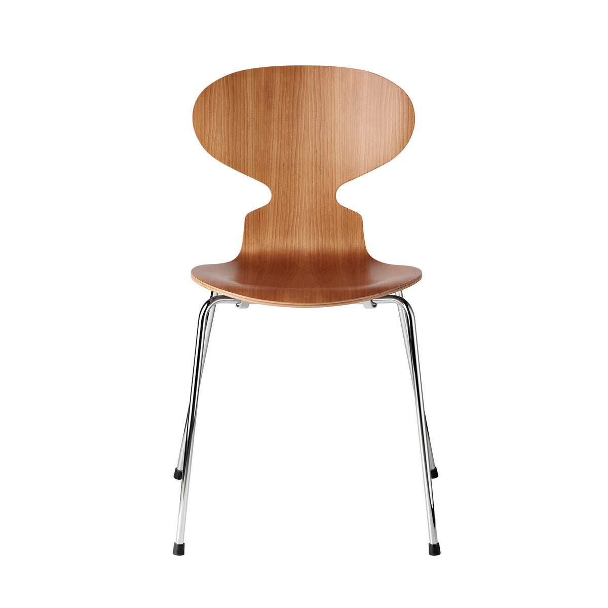 Fritz Hansen Ant™ Chair, 4 Legs - 3101 by Arne Jacobsen. A wooden chair with a curved back sits on metal legs.