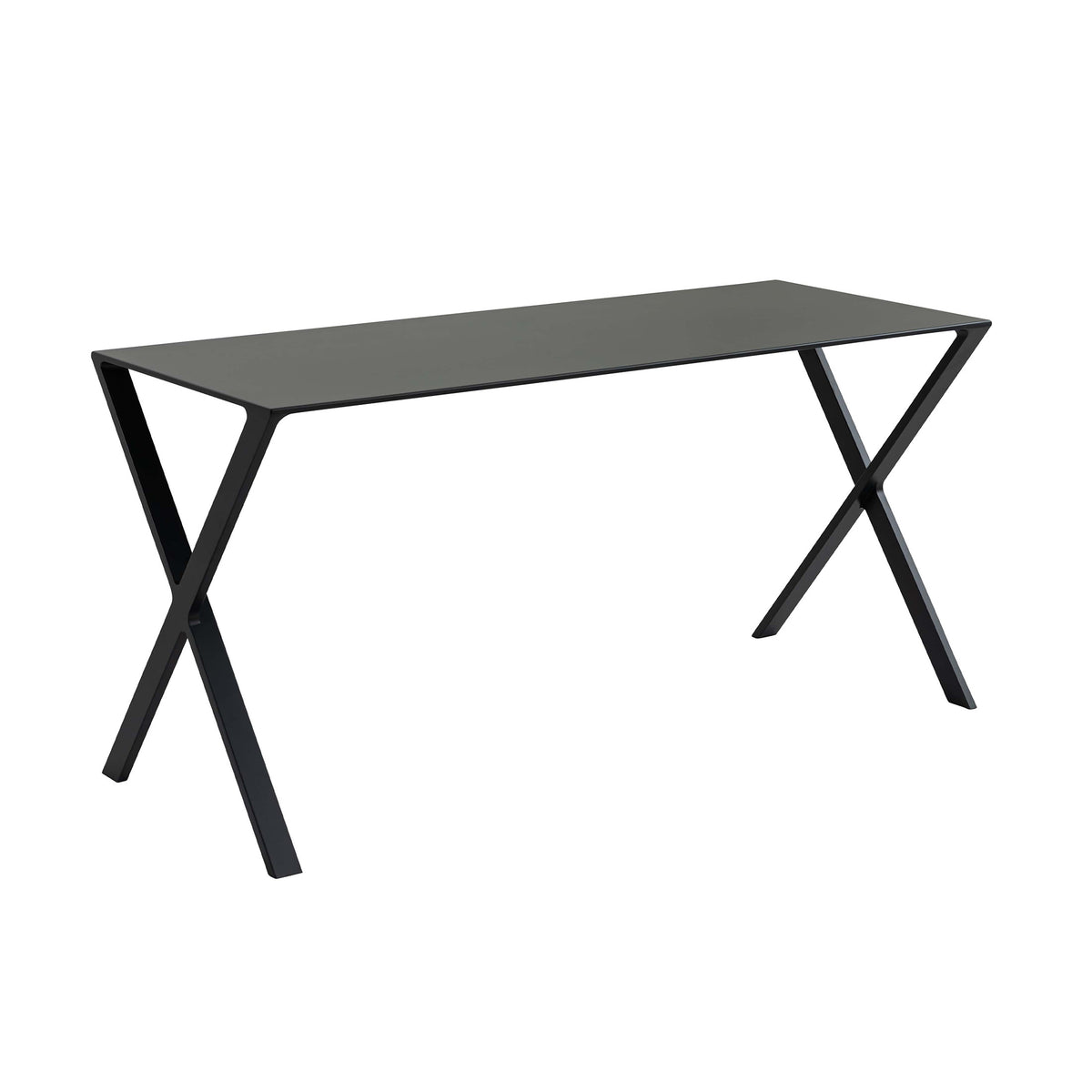 Cappellini Bambi by Nendo. A sleek black table with an X-frame design sits against a white background.