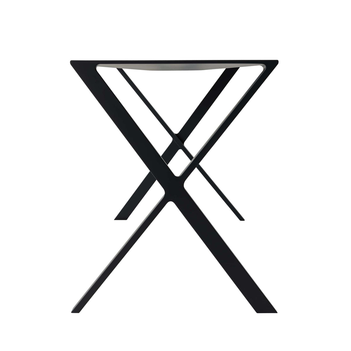 Cappellini Bambi by Nendo. A minimalist black metal folding table frame with crossed legs and a rectangular top.
