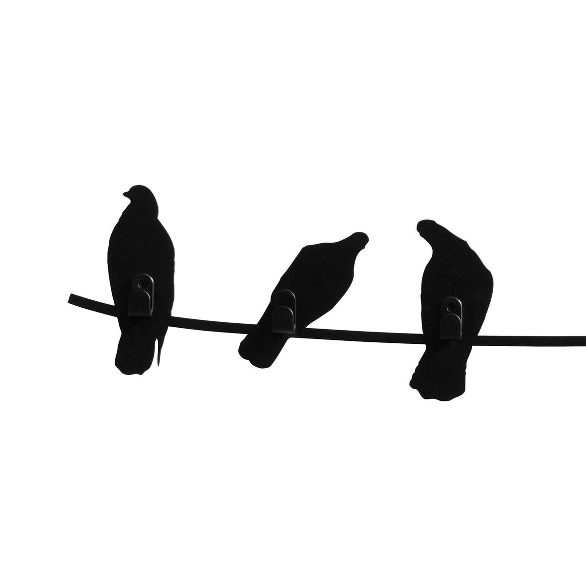 COVO Birds on Wire by Harry Allen. Three black bird silhouettes perch together on a horizontal wire.