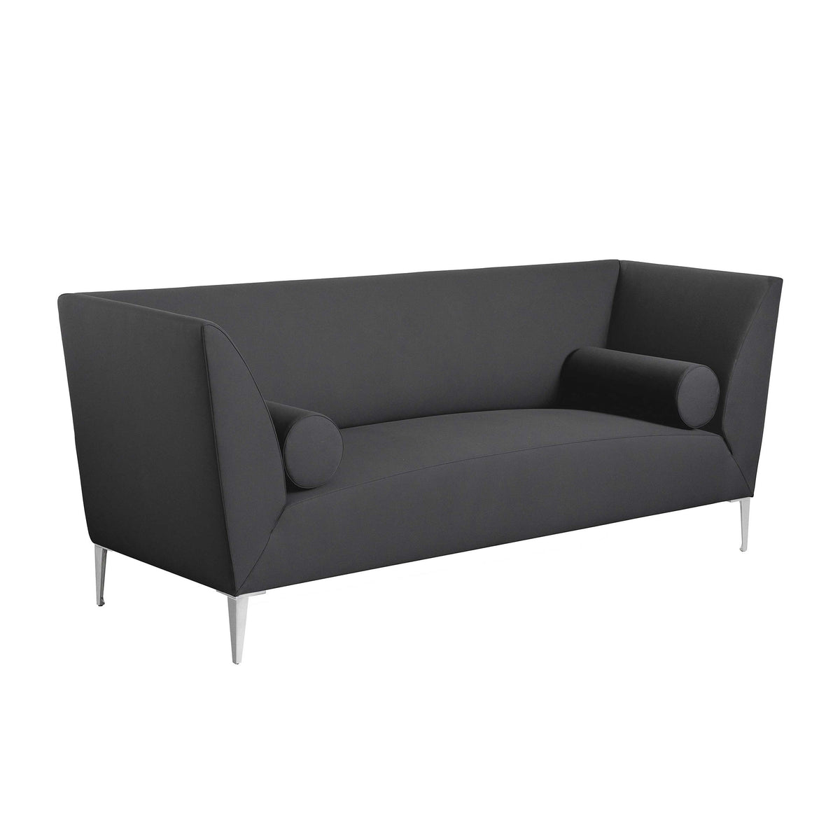 Cappellini Daybed by Jasper Morrison. A charcoal gray upholstered sofa with cylindrical armrests and metal legs.