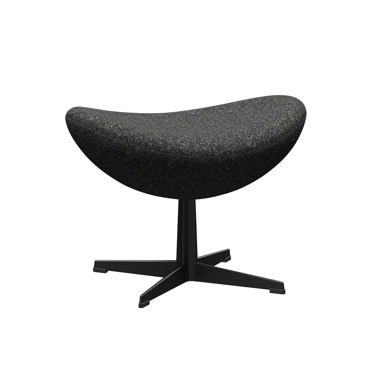 Fritz Hansen Egg™ Foot Stool - 3127 by Arne Jacobsen. Black fabric ottoman with curved seat and four-leg base.