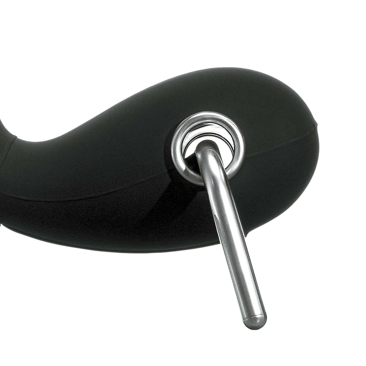 Cappellini Embryo Chair by Marc Newson. A black curved component connects to a polished metal stem.