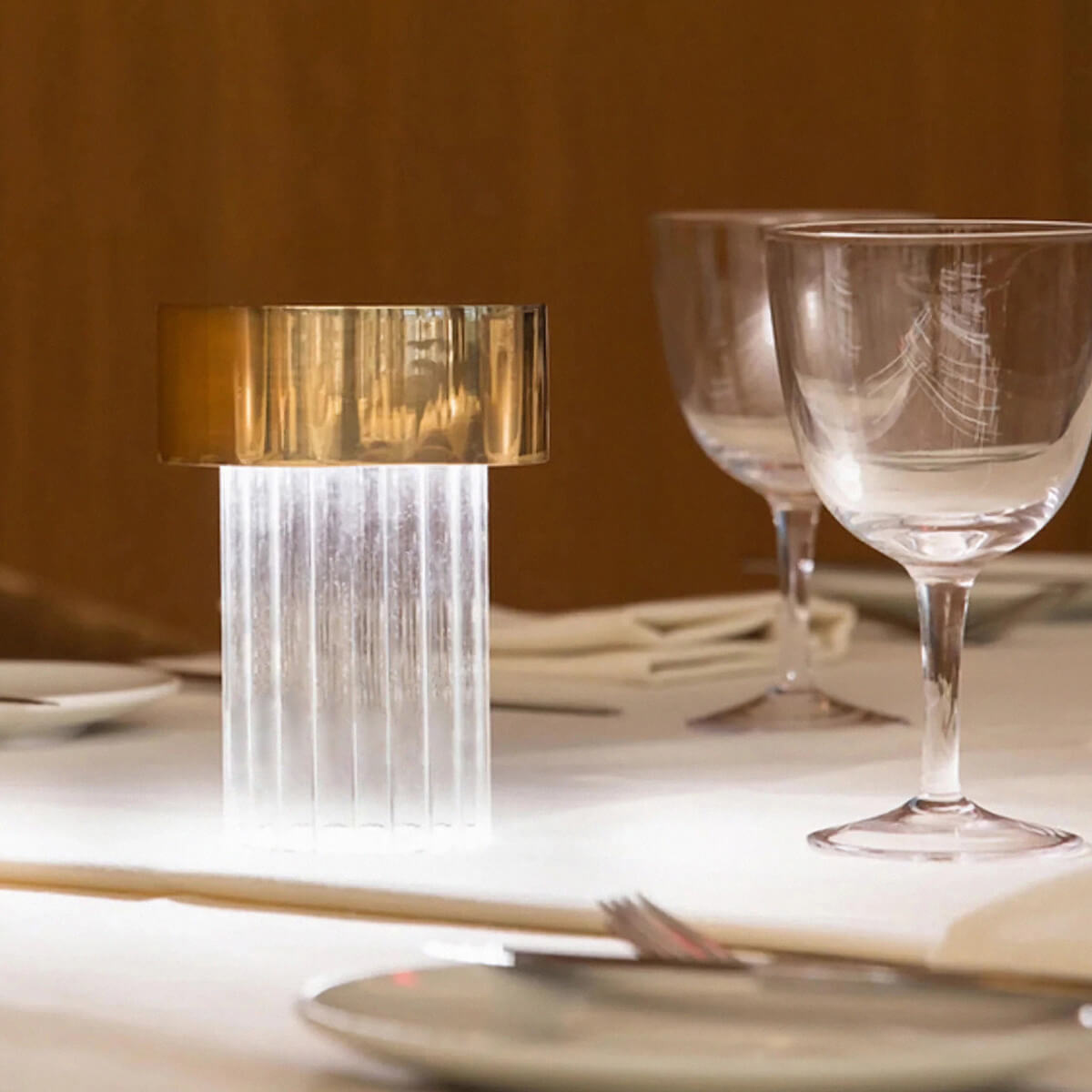 Brass Cover / Mobile / BlackMenu / Last Order Rechargeable Table Lamp, designed by Michael Anastassiades made by Flos