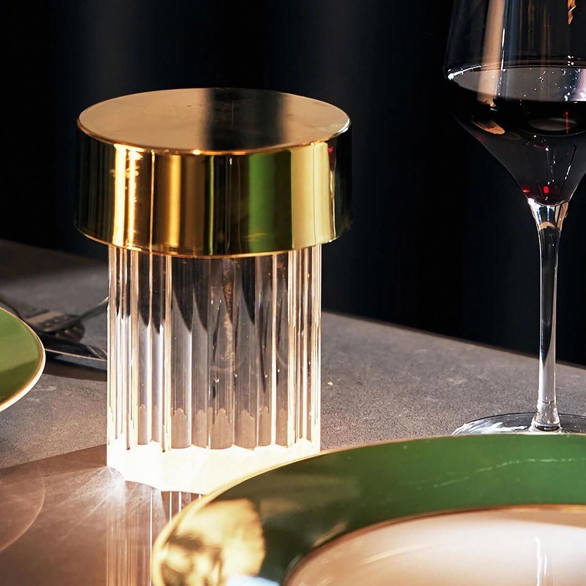 Brass Cover / Mobile / BlackMenu / Last Order Rechargeable Table Lamp, designed by Michael Anastassiades made by Flos