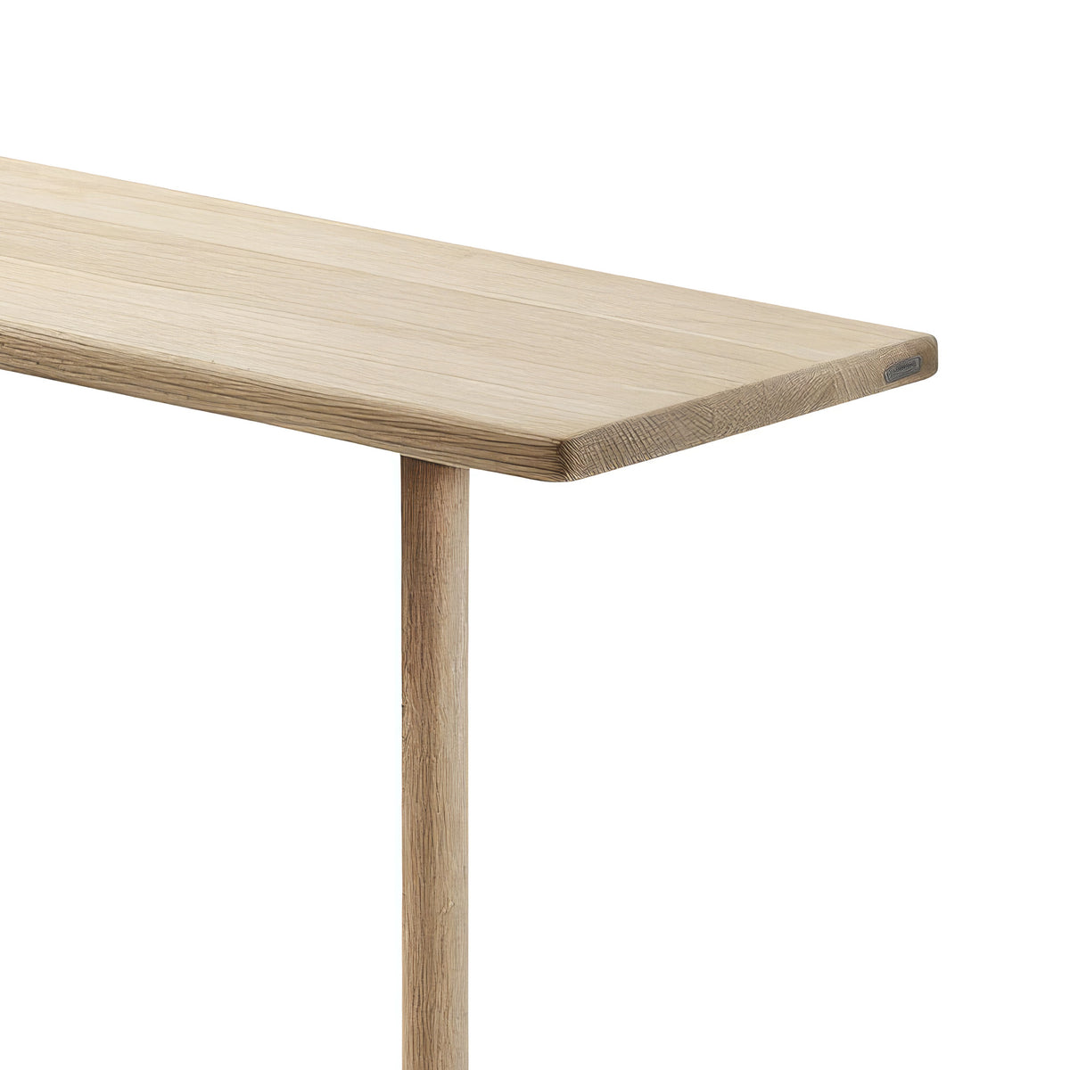 Fritz Hansen Georg Console Table by Chris Liljenberg Halstrøm. A light wood table with a single leg support.