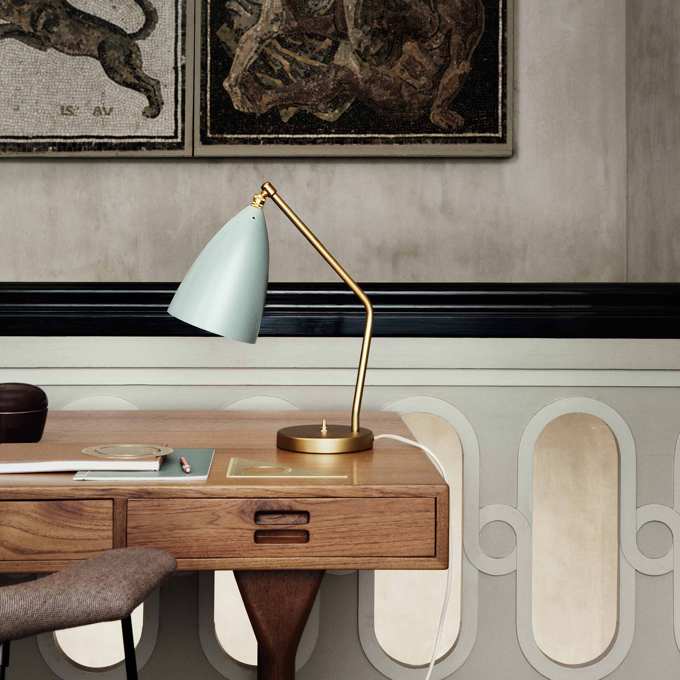 Dusty Blue Semi Matt / Mobile / Gräshoppa Table Lamp, designed by Greta M. Grossman and made by Gubi