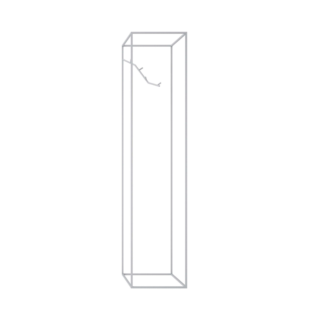 Cappellini Koeda by Nendo. A tall, narrow rectangular glass or clear container with gray metal framing sits upright.