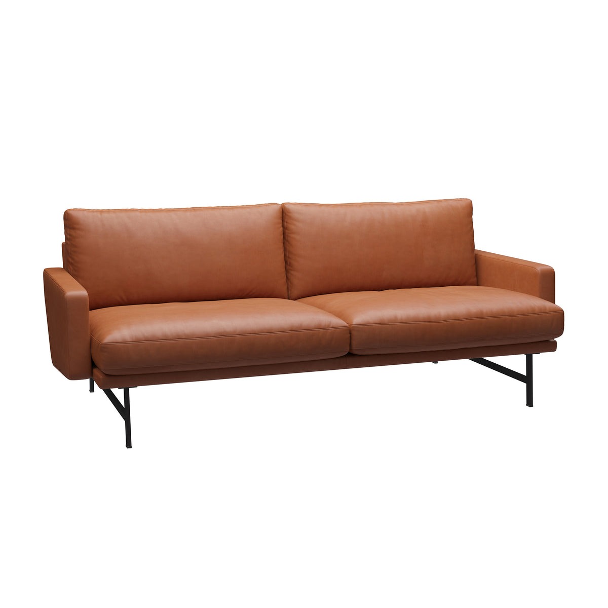 Fritz Hansen Lissoni™ Sofa - PL112, 2-seater by Piero Lissoni. Brown leather sofa with black metal legs.