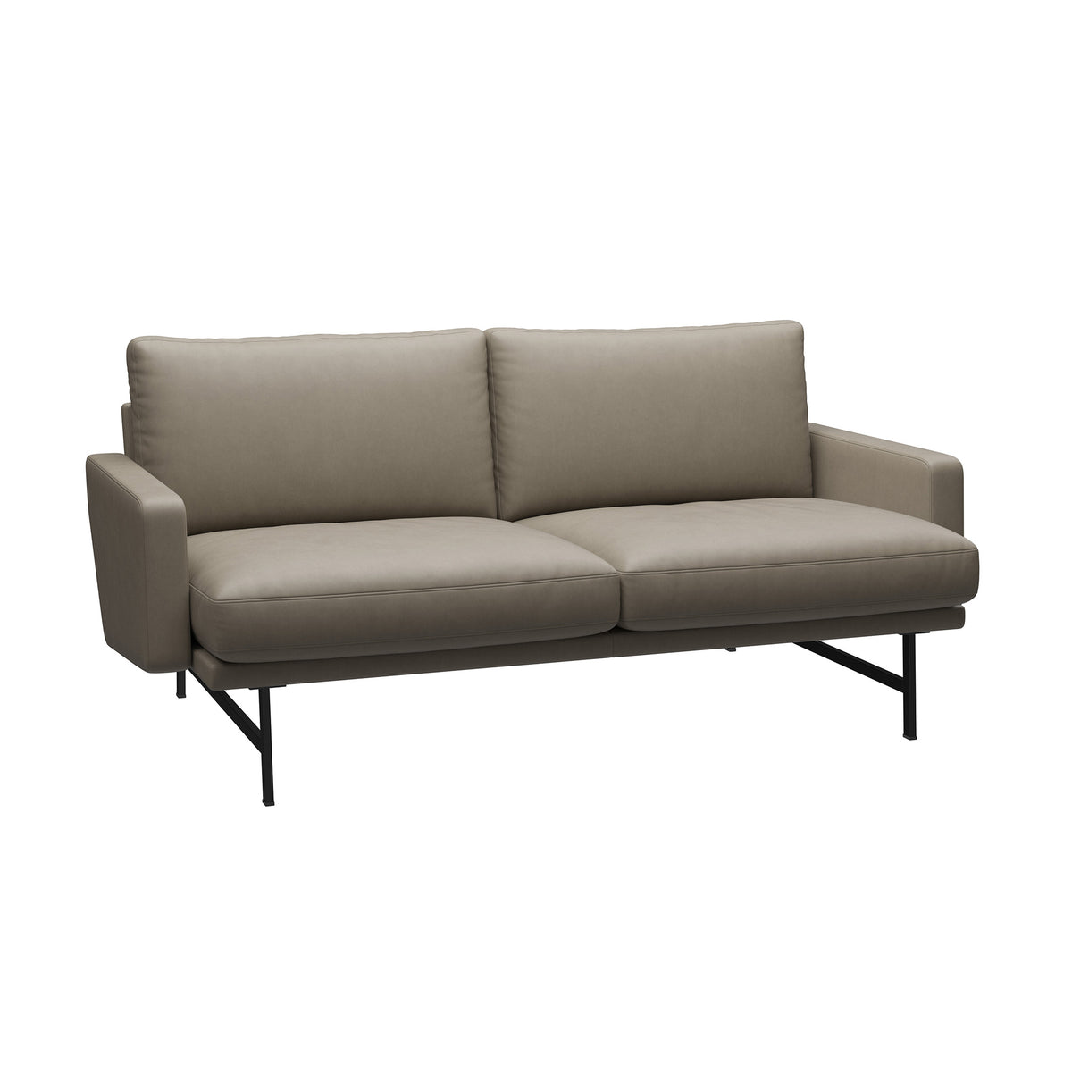Fritz Hansen Lissoni™ Sofa - PL112, 2-seater by Piero Lissoni. Gray leather sofa with black metal legs.