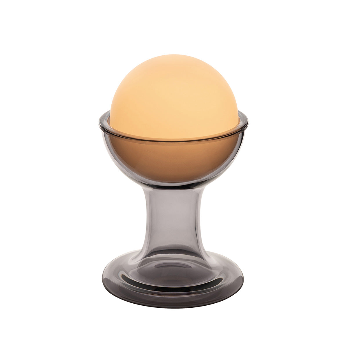 Established & Sons Gelato Lamp by Carlo Nason. A peach-colored sphere rests in a translucent bronze bowl on a glass stem.