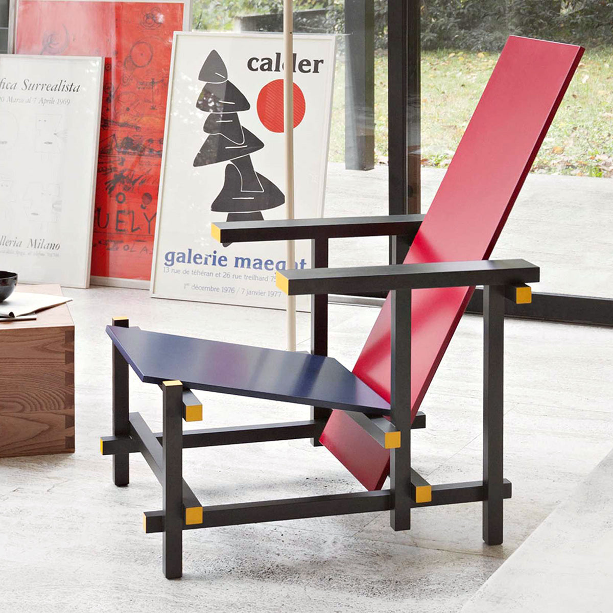 Mobile / Red and Blue Chair, designed by Gerrit T. Rietvelda nd made by Cassina