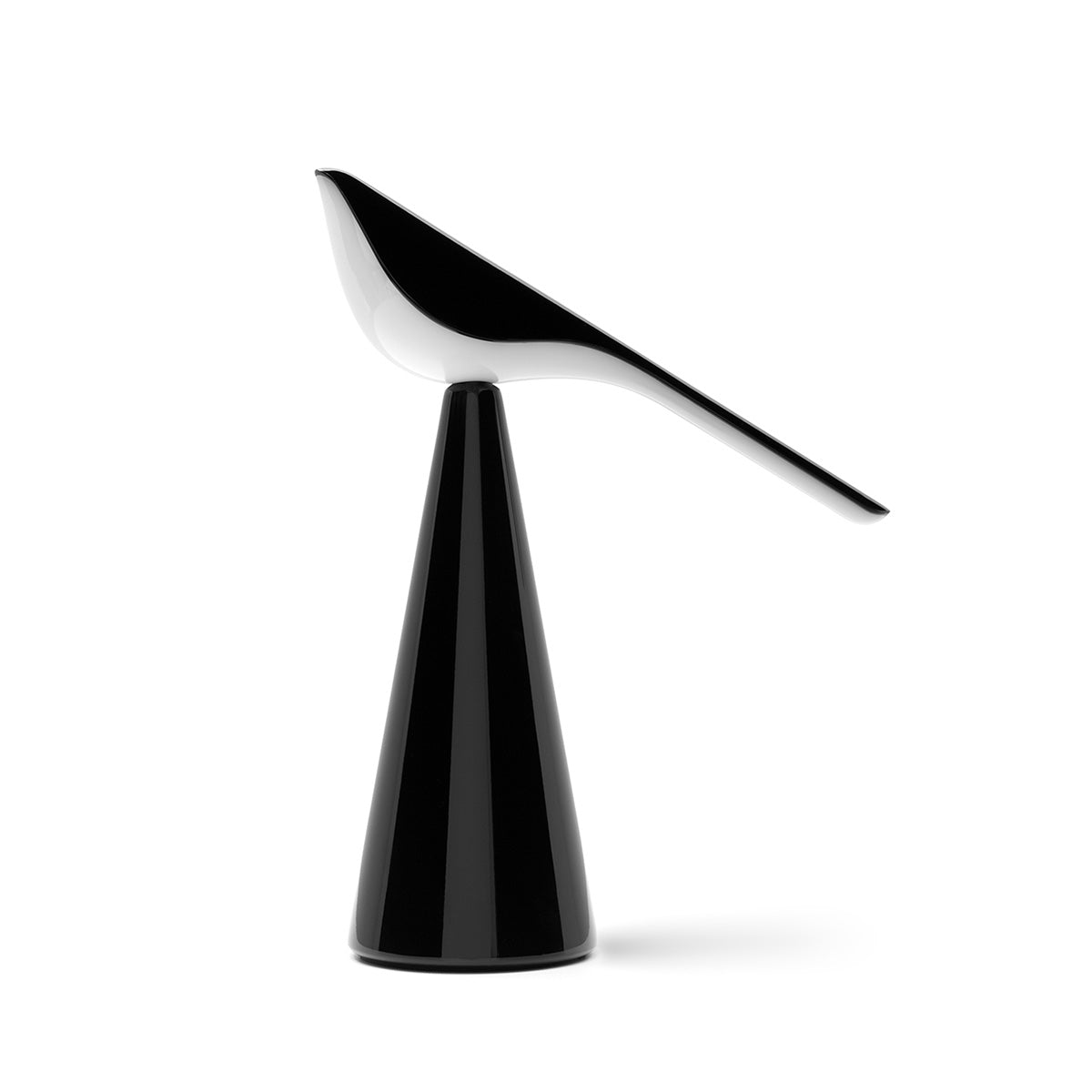 Established & Sons Tiki Table Lamp by Nao Tamura. A sleek black and white sculptural object with glossy finish.