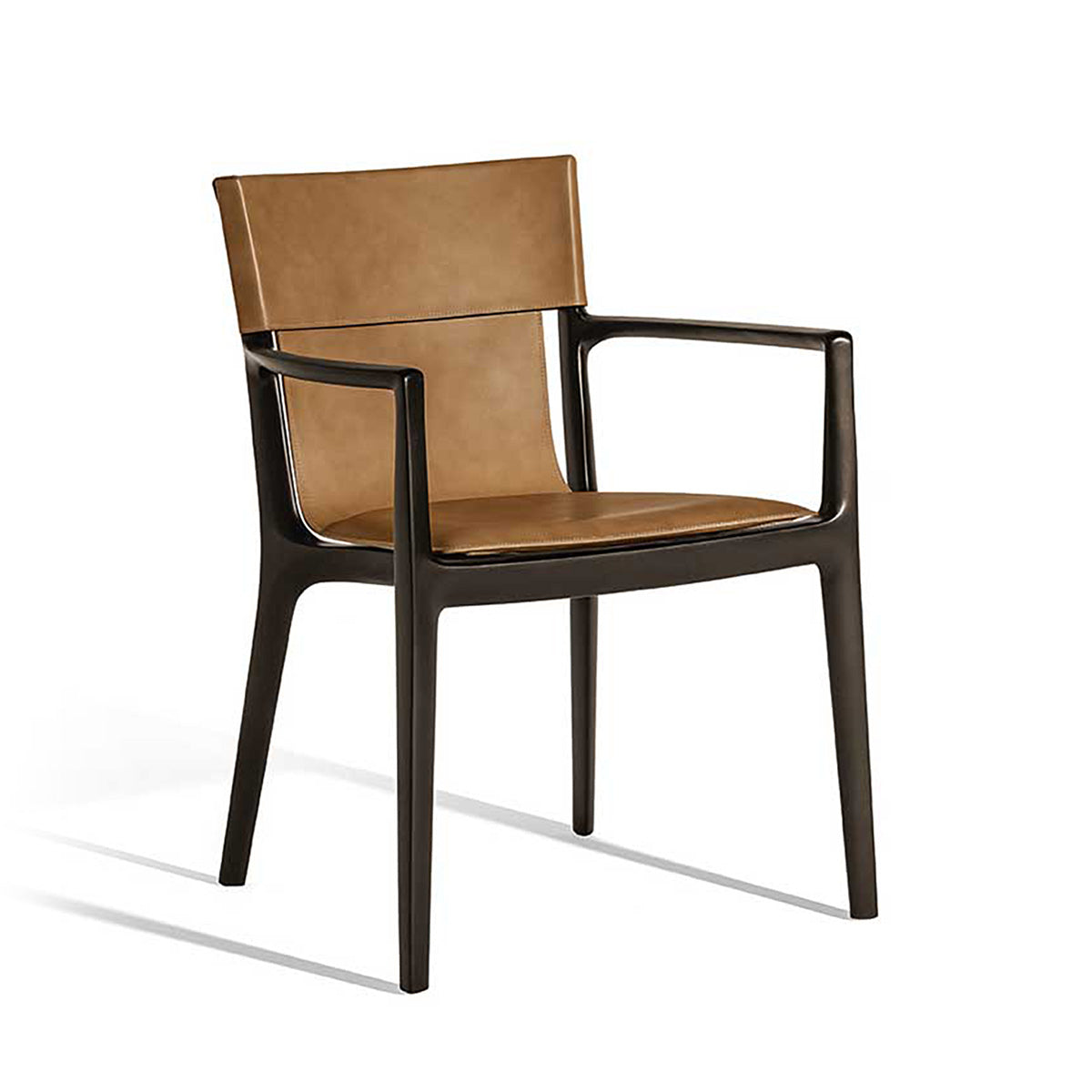Saddle Leather Cammello / Mobile / Isadora Chair with arms, designed by Roberto-Lazzeroni and made by Poltrona Frau