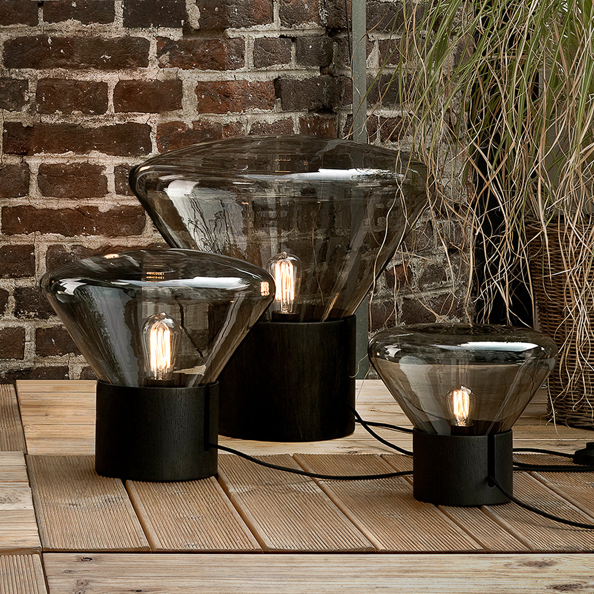 Black Oak - Smoke Glass / Mobile / Muffins Large Table Lamp, designed by Lucie Koldova & Dan Yeffet for Brokis