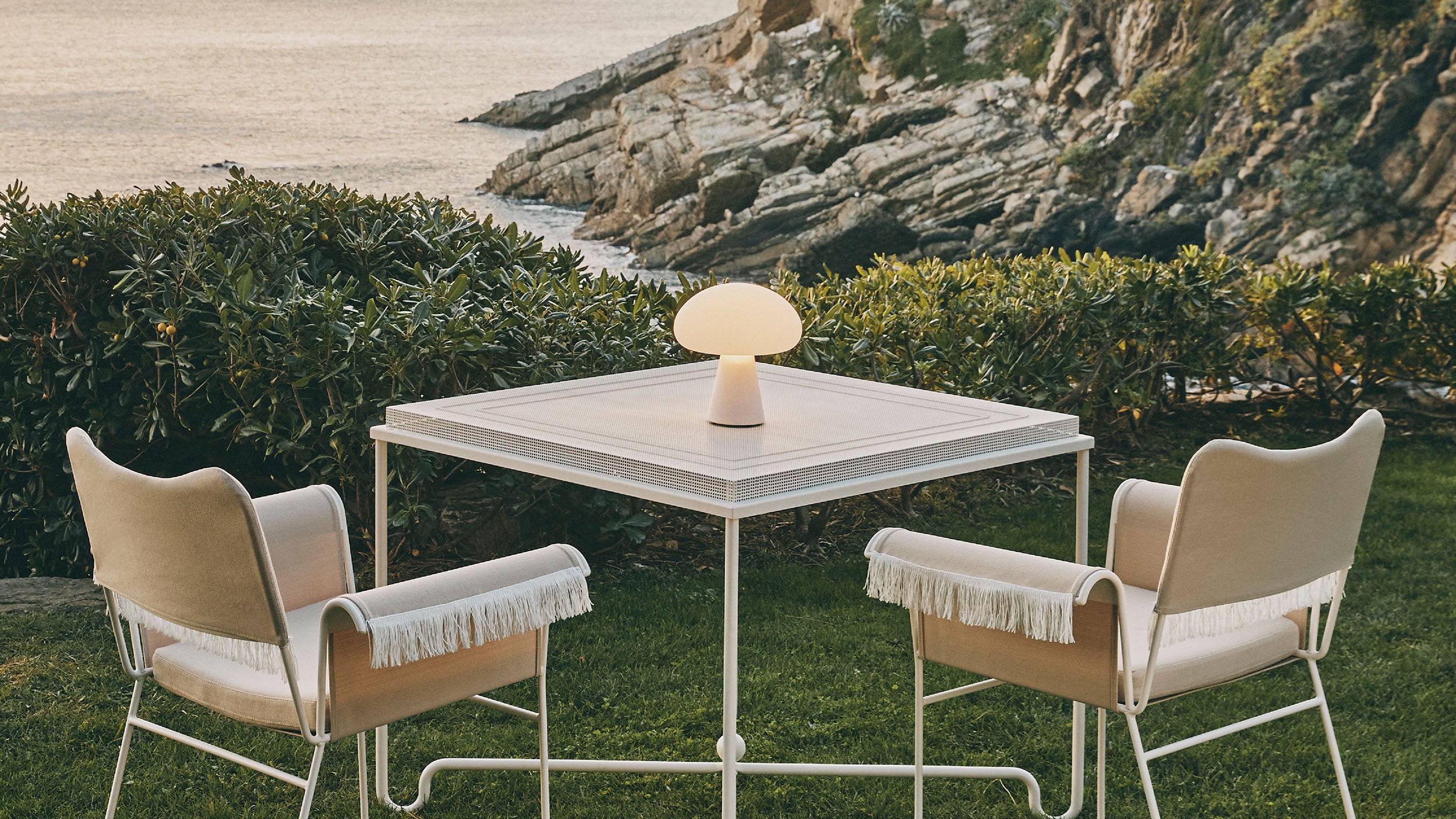 Pearl White / Desktop / Obello Portable Lamp, designed by Mathieu Matégot for Gubi