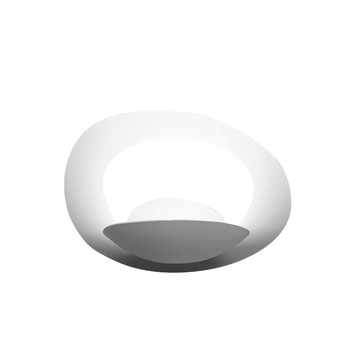 Artemide Pirce Parete by Giuseppe Maurizio Scutellà. A smooth white curved bowl with a dark gray interior sits alone.