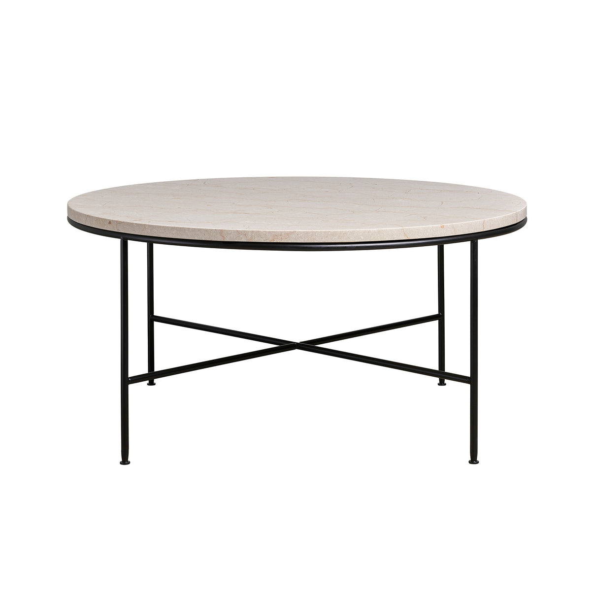 Fritz Hansen Planner™ MC300 Coffee Table by Paul McCobb. A light marble top rests on a black metal frame base.