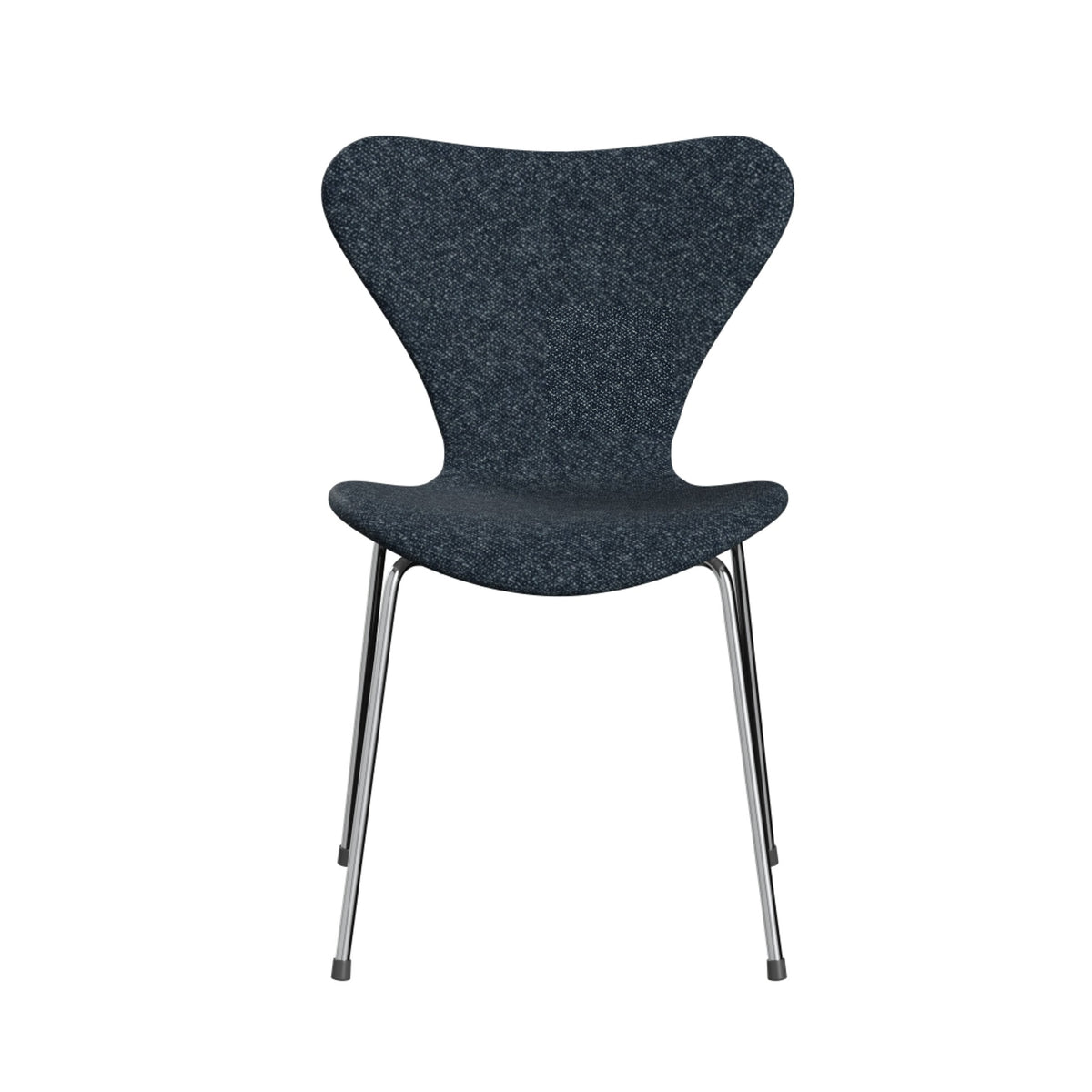 Fritz Hansen Series 7™ Chair 3107 by Arne Jacobsen. A dark gray upholstered chair with sleek metal legs.