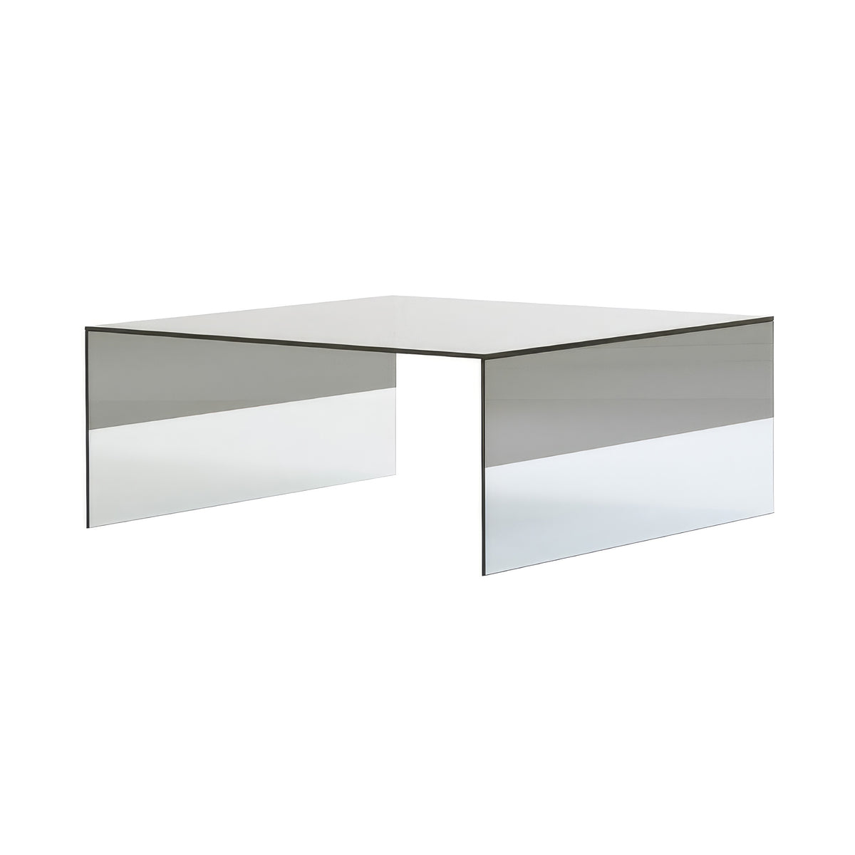 Cappellini Smoke by Marcel Wanders. A modern glass and metal table with a sleek gray top and transparent sides.