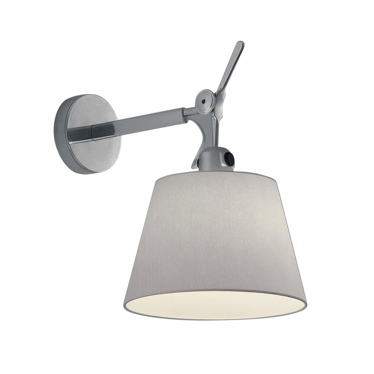 Artemide Tolomeo Diffusore Wall by Michele De Lucchi. Gray metal wall lamp with a tapered fabric shade.