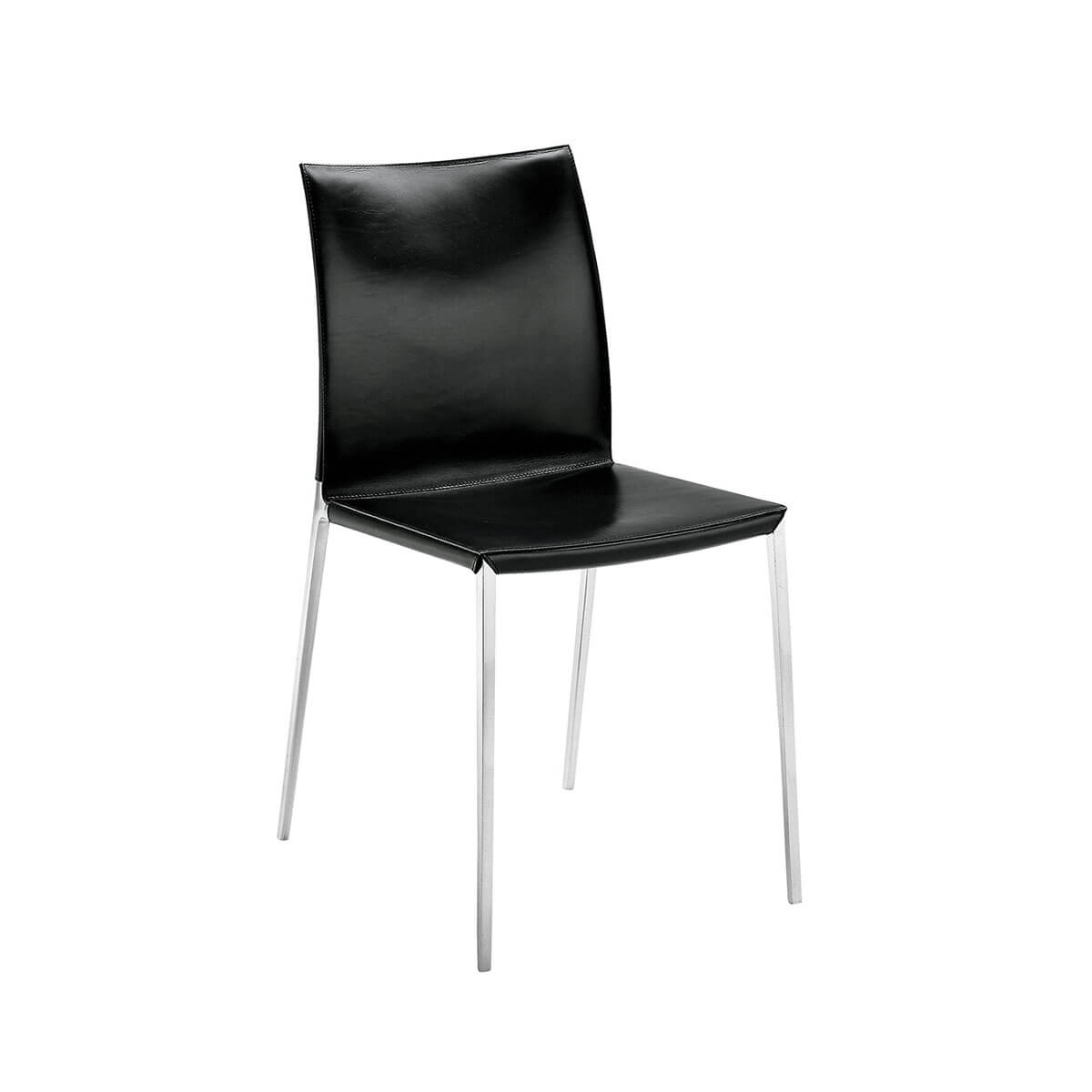 Black Leather - Chrome Frame / Mobile / BlackMenu / Lia Dining Chair, designed by Roberto Barbieri