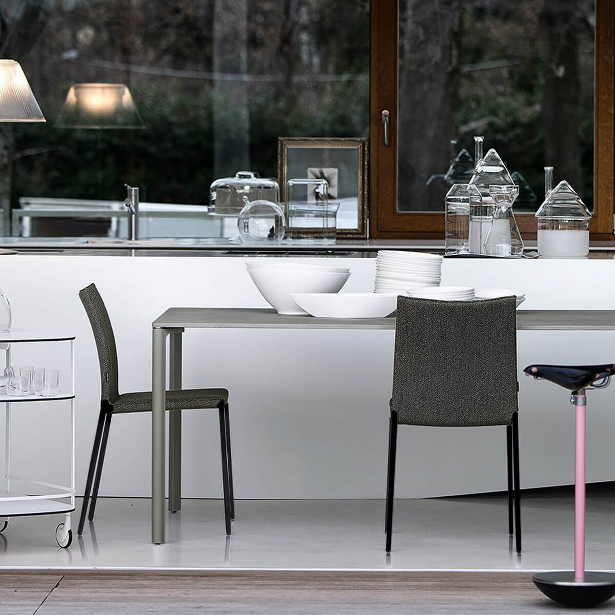 Charcoal Fabric - Black Frame / Mobile / BlackMenu / Lia Dining Chair, designed by Roberto Barbieri