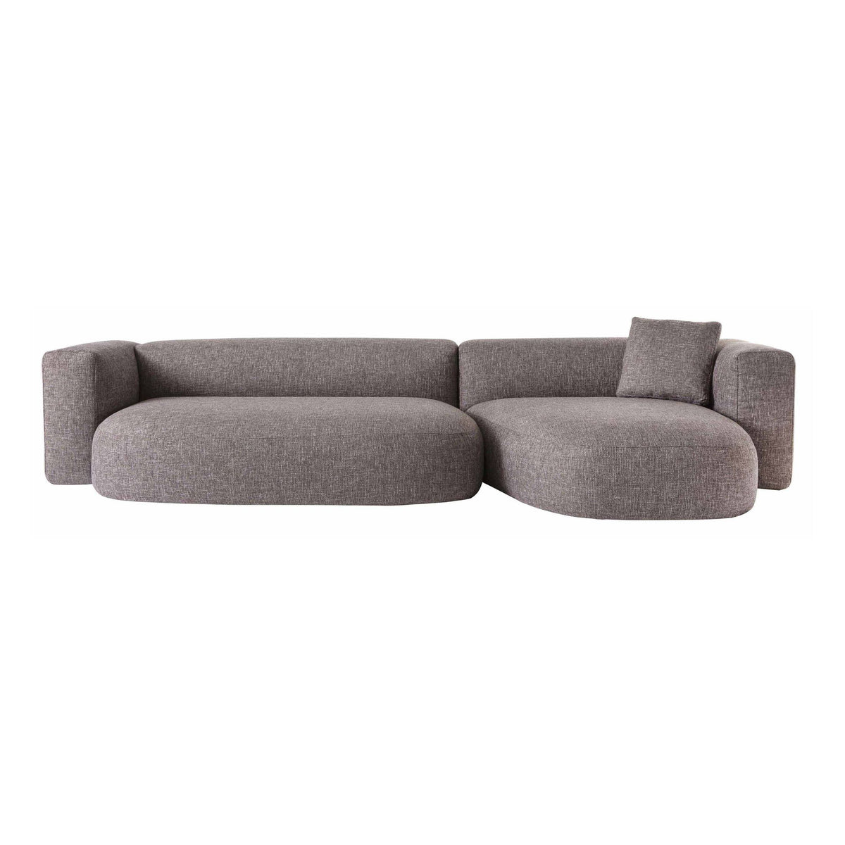Cappellini Litos by Sebastian Herkner. A gray upholstered sectional sofa with curved, rounded forms and modern design.