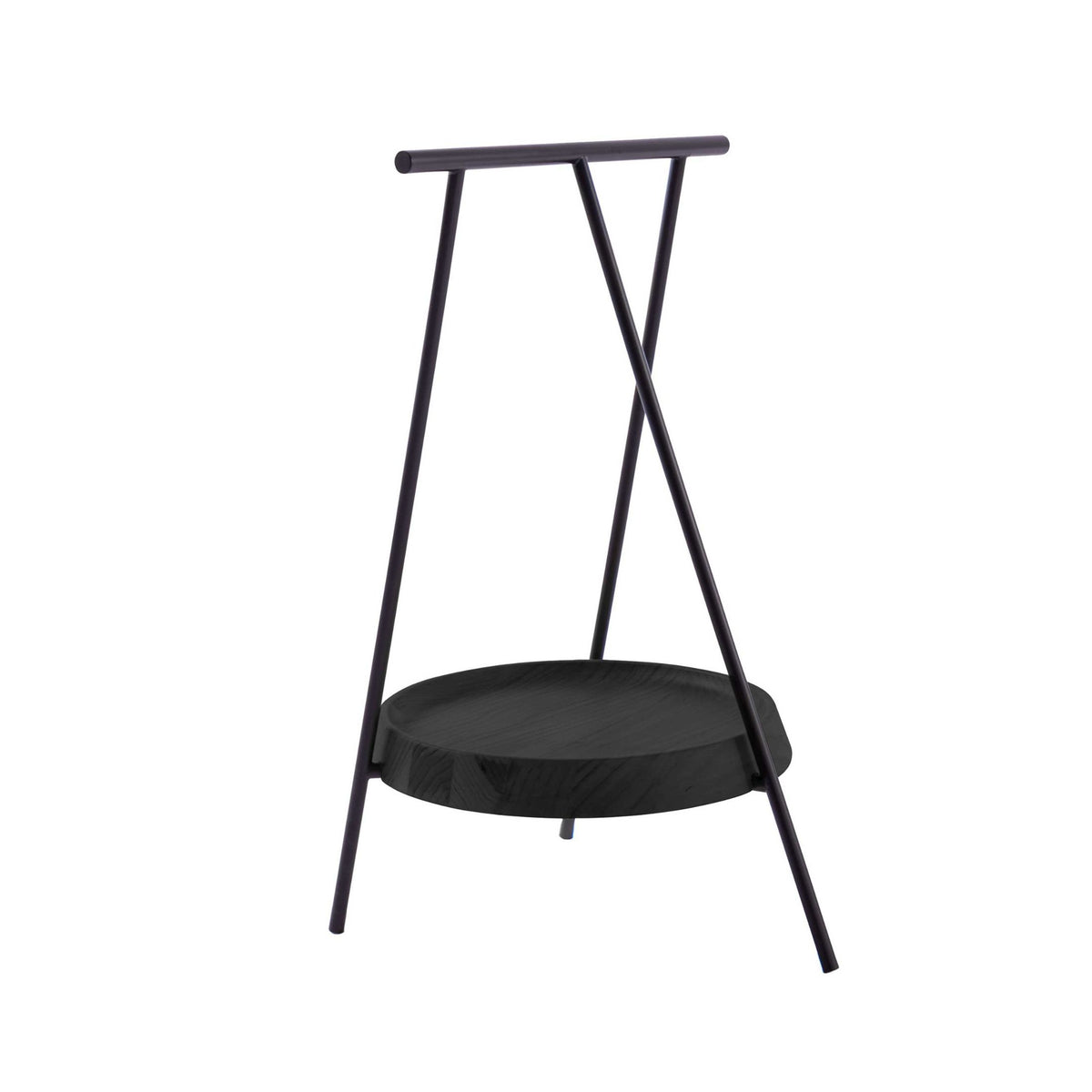 Cappellini Pinch by Nendo. A black trampoline with a minimalist design features metal legs and a handlebar for stability.