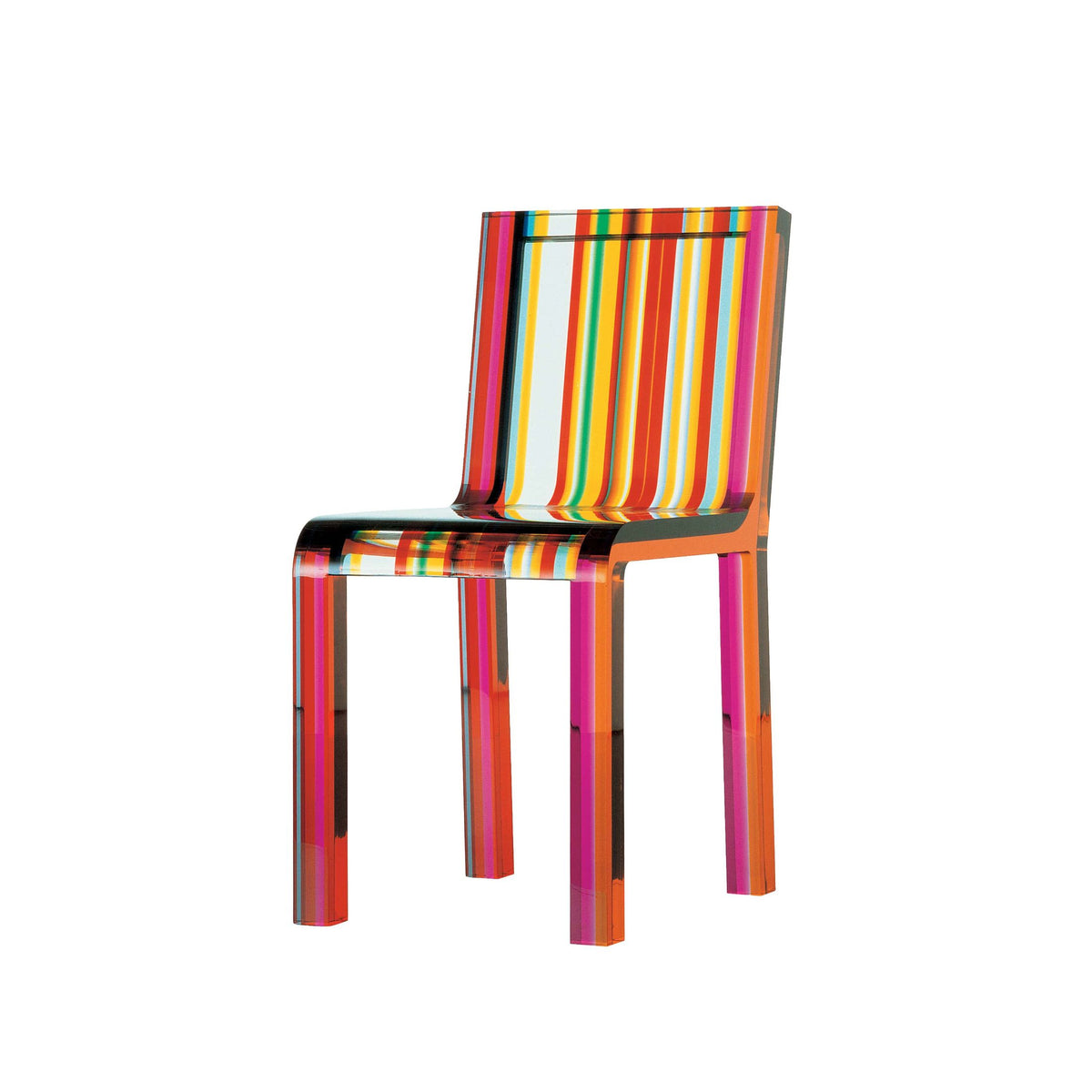 Cappellini Rainbow Chair by Patrick Norguet. Colorful striped chair with vertical rainbow bands in vibrant hues.