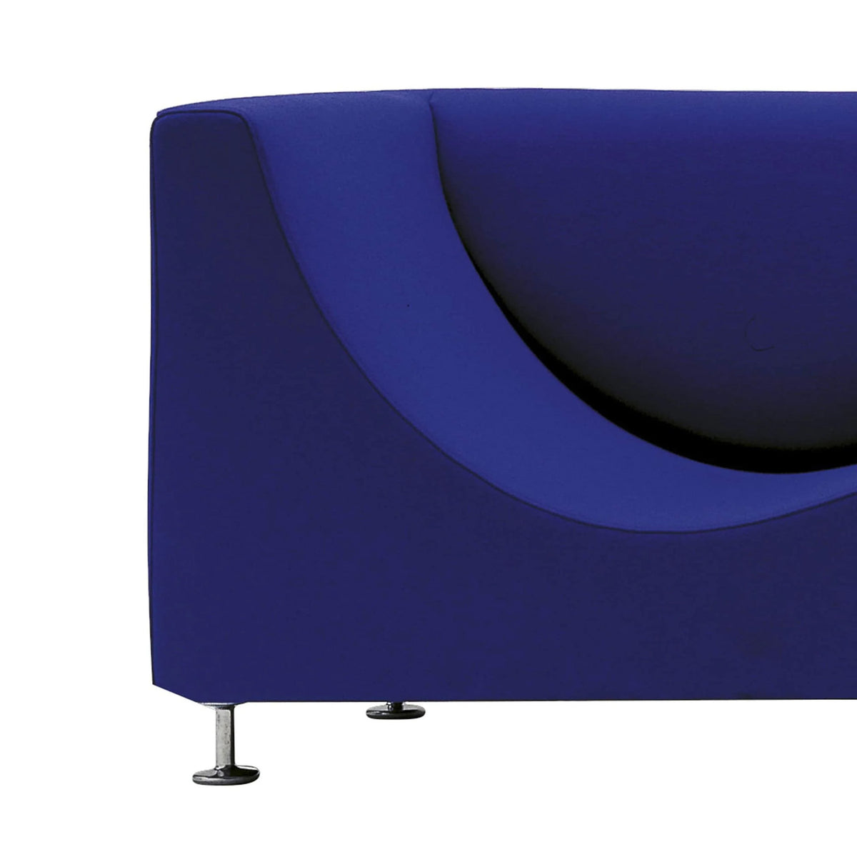 Cappellini Three Sofa de Luxe by Jasper Morrison. A modern blue sofa with curved cushions and metallic legs.