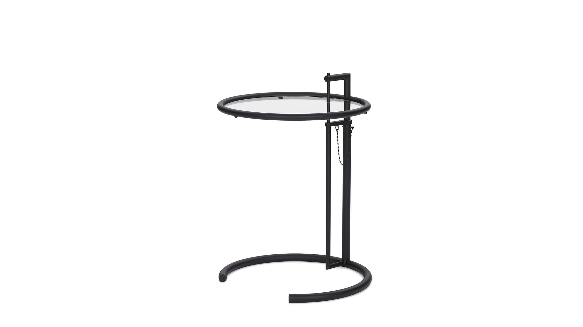 Black / Clear Glass / Desktop / BlackMenu / Adjustable Table E 1027, designed by Eileen Gray