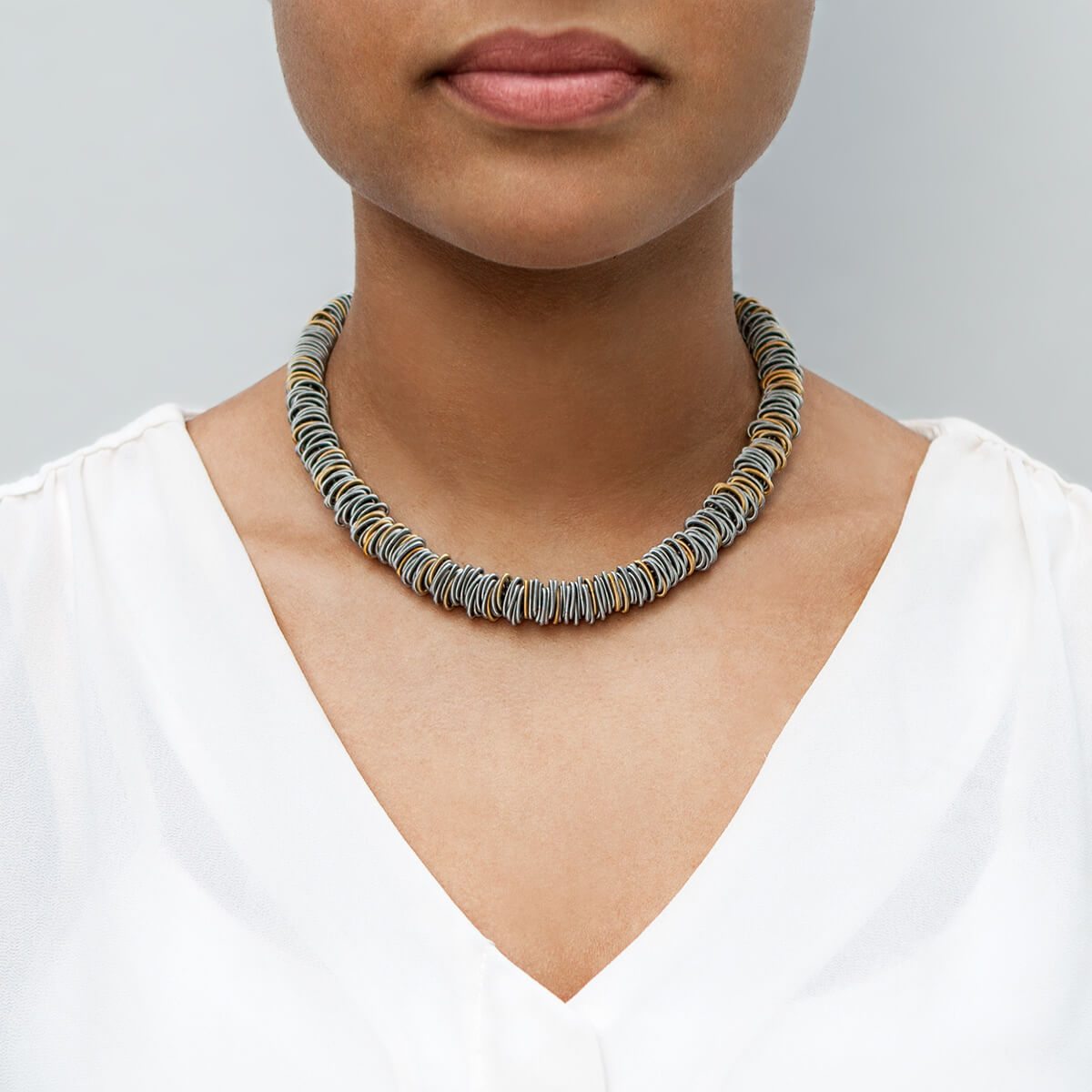 Stainless Steel & Gold / Mobile / WhitekMenu / Tiziana Necklace 1, designed by Tiziana Redavid