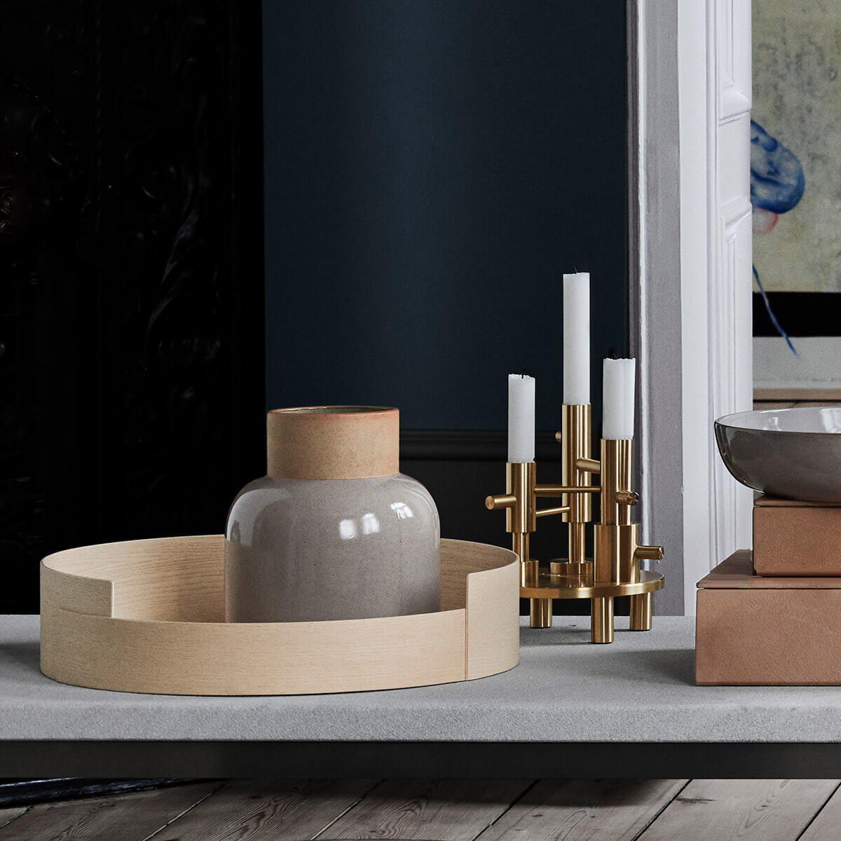 Mobile / WhiteMenu / Brass Triple Candleholder, designed by Jaime Hayon