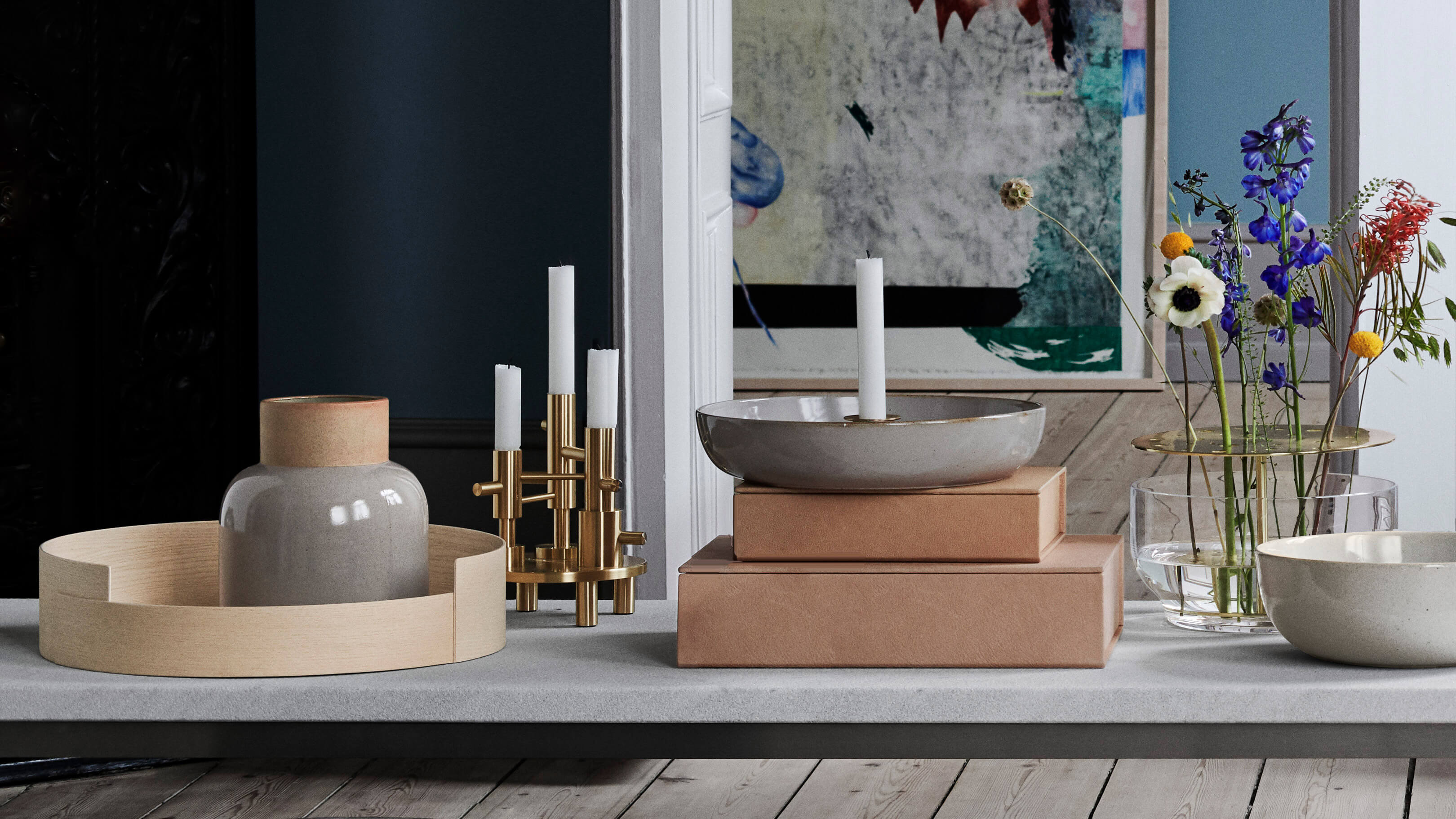 Desktop / WhiteMenu / Brass Triple Candleholder, designed by Jaime Hayon