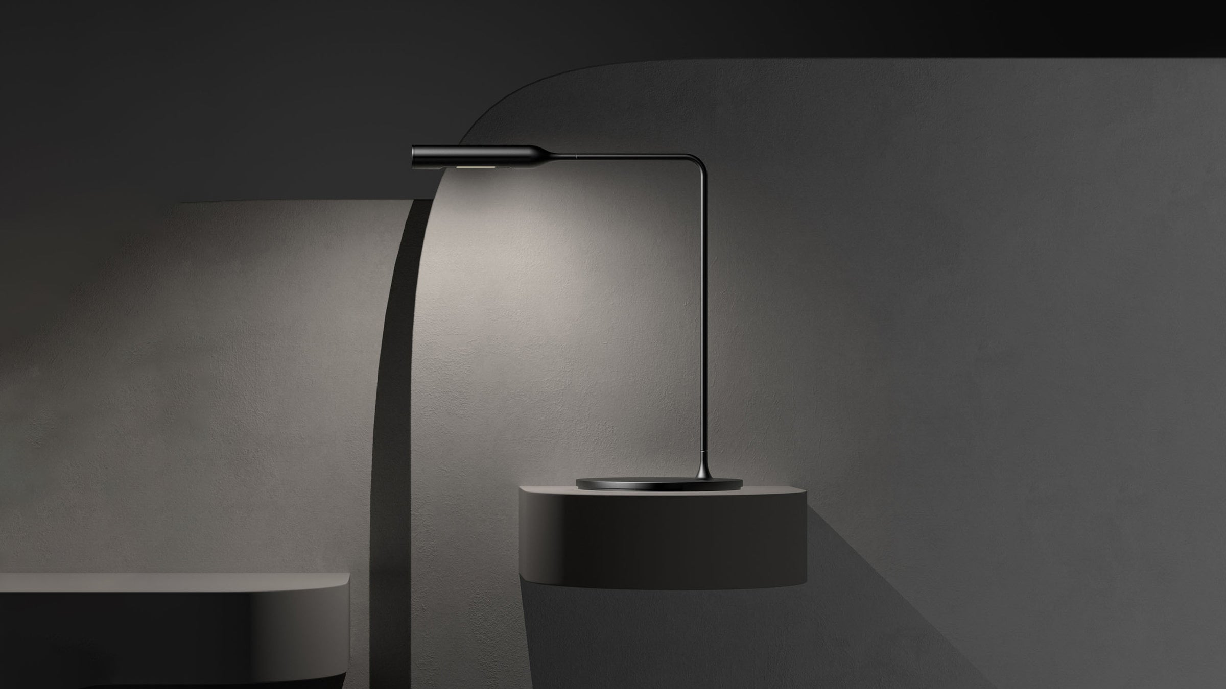 Black Soft Touch / Desktop / WhiteMenu / Flo Bedside Lamp, designed by Foster + Partners