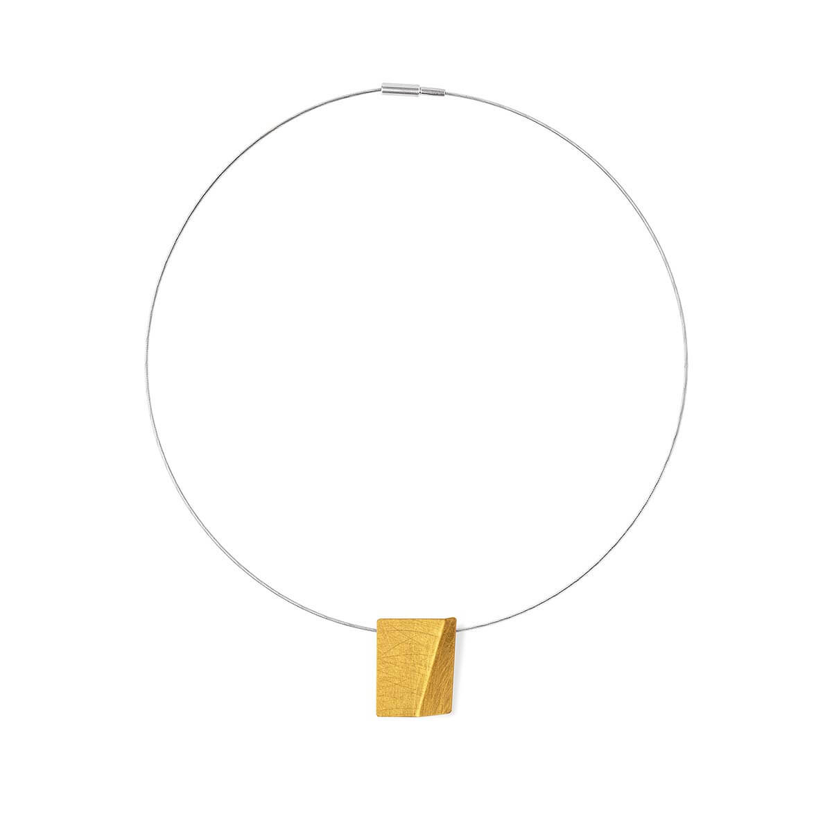 Gold Plated / Mobile / BlackMenu / Creased Rectangle Pendant Necklace, designed by Marcin Zaremski