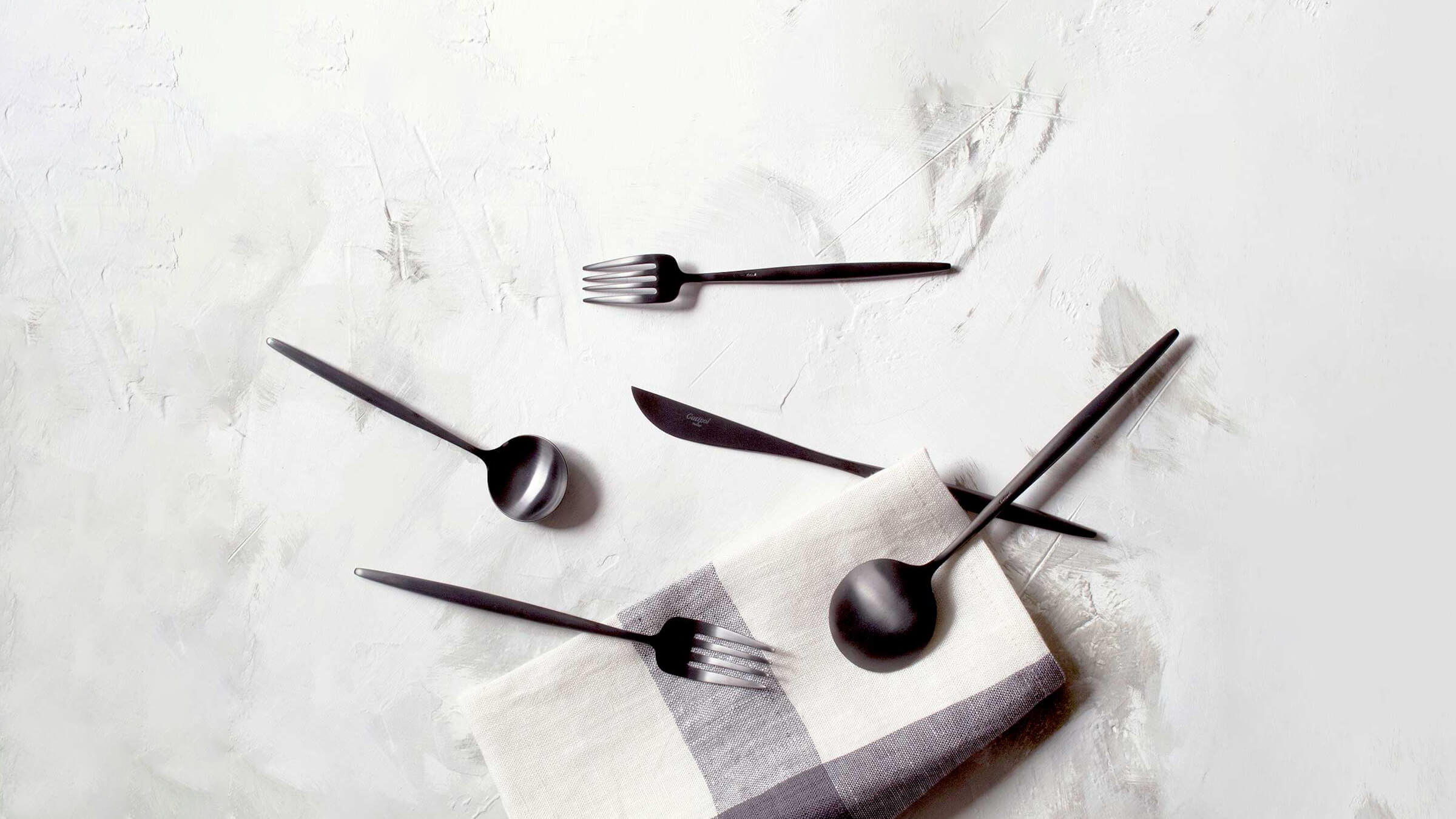 Matte Black / Desktop / BlackMenu / Moon 5PC Flatware Set, designed by Cutipol