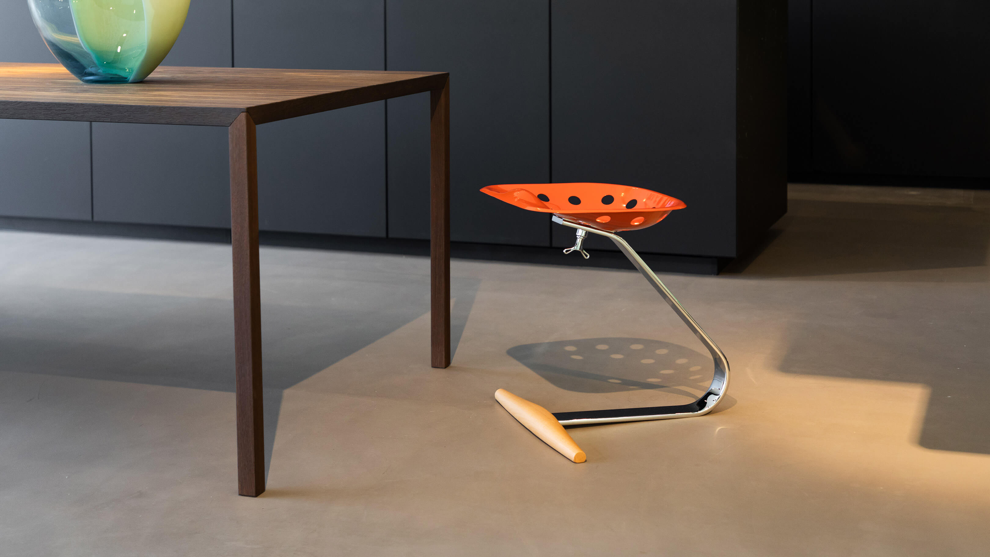 Orange / Desktop / WhiteMenu / Mezzadro Stool, designed by Achille and Pier Giacomo Castiglioni