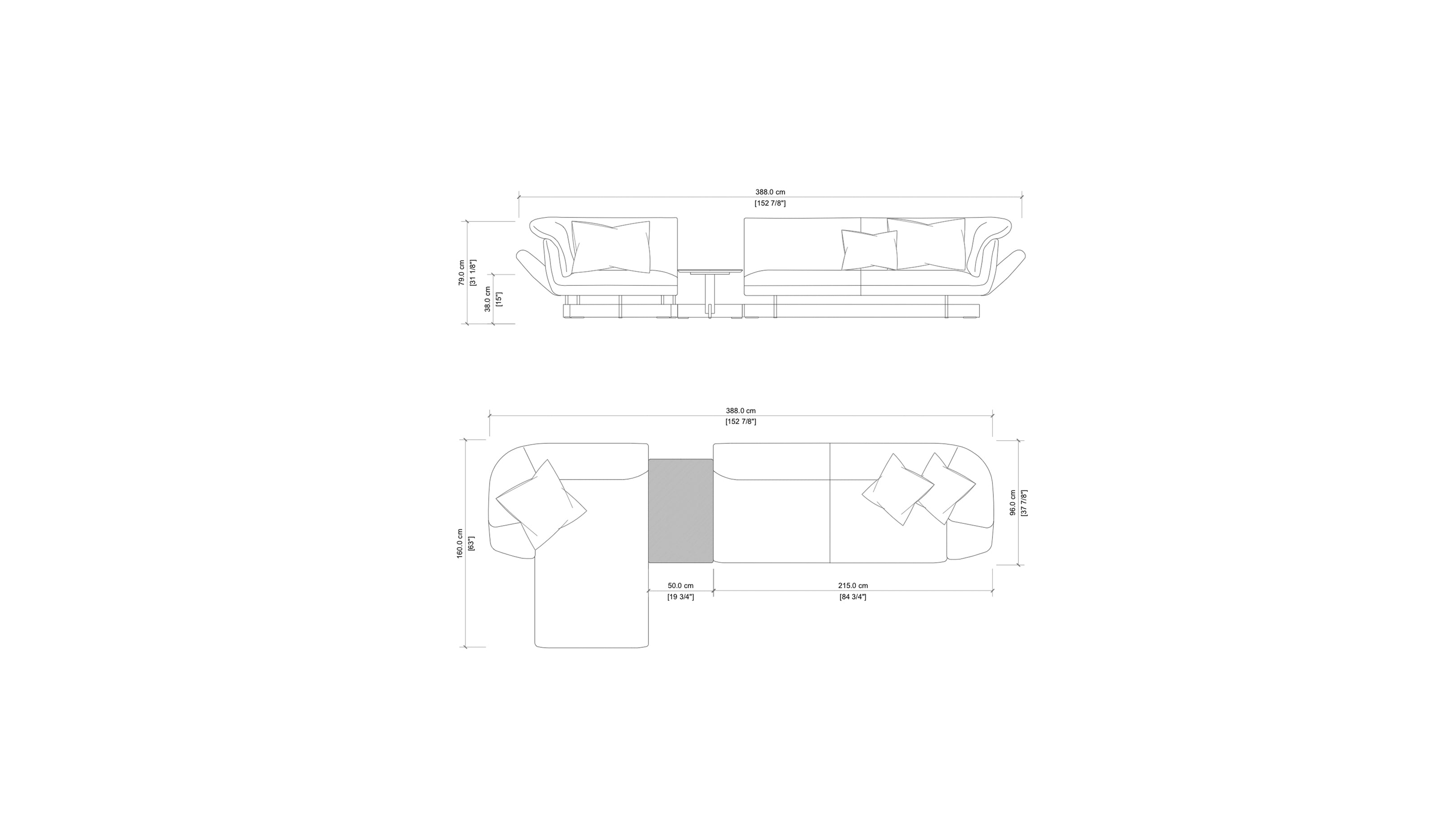 Left Chaise / With Table / Desktop / BlackMenu / Beam Sofa System, designed Patricia Urquiola made by Cassina