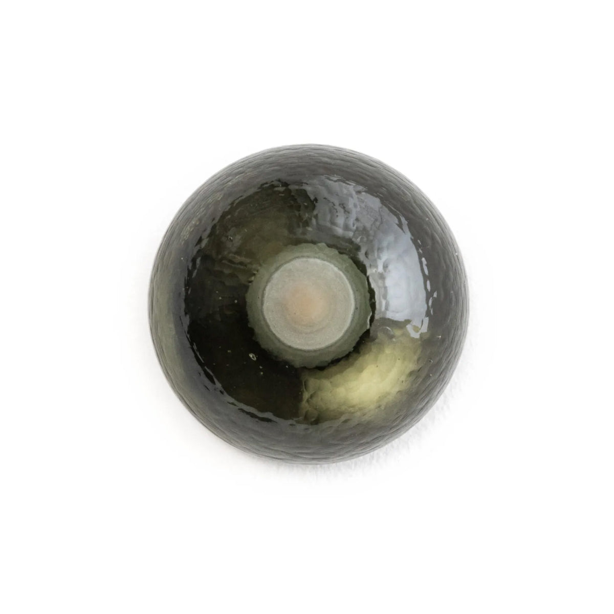 Bocci 14s Wall and Ceiling Lamp by Omer Arbel. A gray ceramic bowl contains layered cream and olive-toned materials.