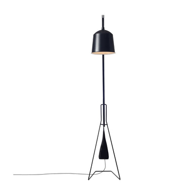 COVO A Floor Lamp by Aust & Amelung. A sleek black metal floor lamp with a conical shade stands elegantly.