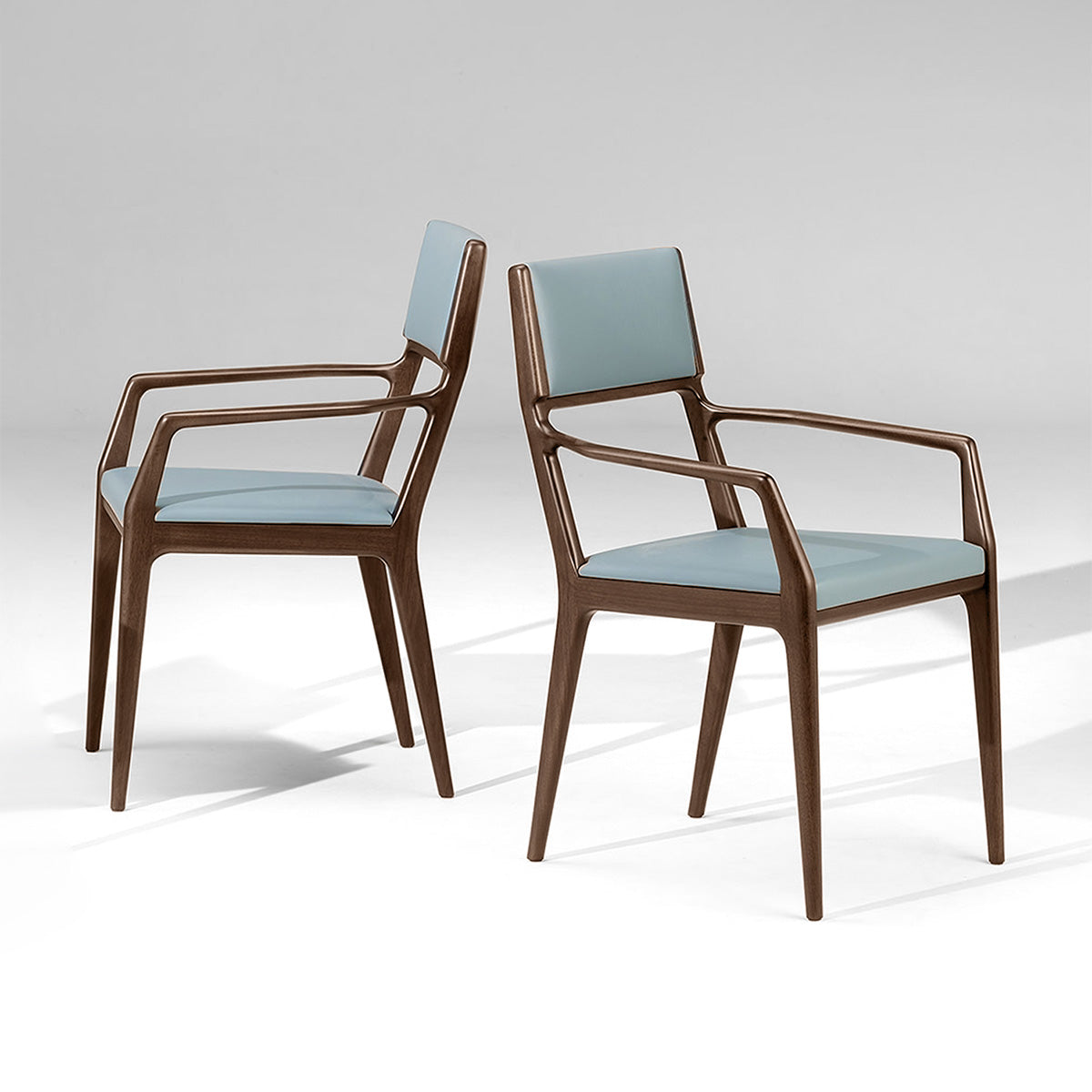 Steel Blue SC254 Leather / Mobile / Ala dining chair with Arms, designed by Giuseppe Casarosa for Ceccotti Collezioni