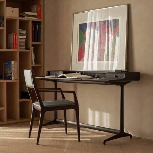 Steel Blue SC254 Leather / Mobile / Ala dining chair with Arms, designed by Giuseppe Casarosa for Ceccotti Collezioni