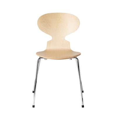 Fritz Hansen Ant™ Chair, 4 Legs - 3101 by Arne Jacobsen. A light wood chair with chrome legs against a white background.