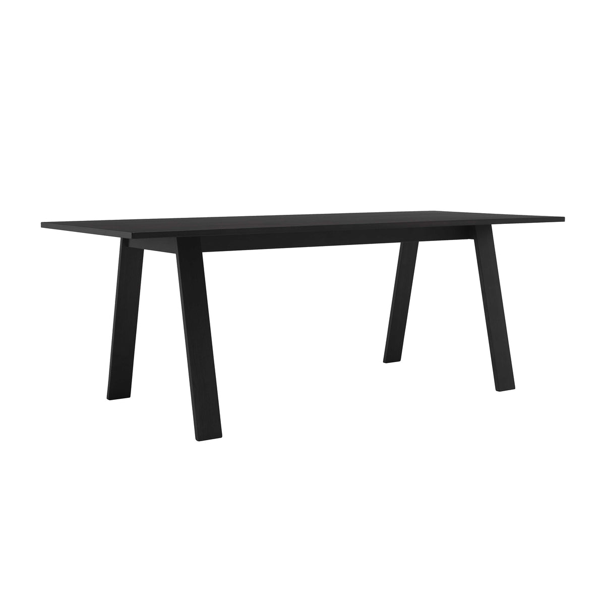 Cappellini Bac Table by Jasper Morrison. A sleek black wooden table with tapered legs sits in a minimalist setting.