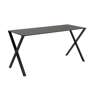 Cappellini Bambi by Nendo. A sleek black table with an X-frame design sits against a white background.